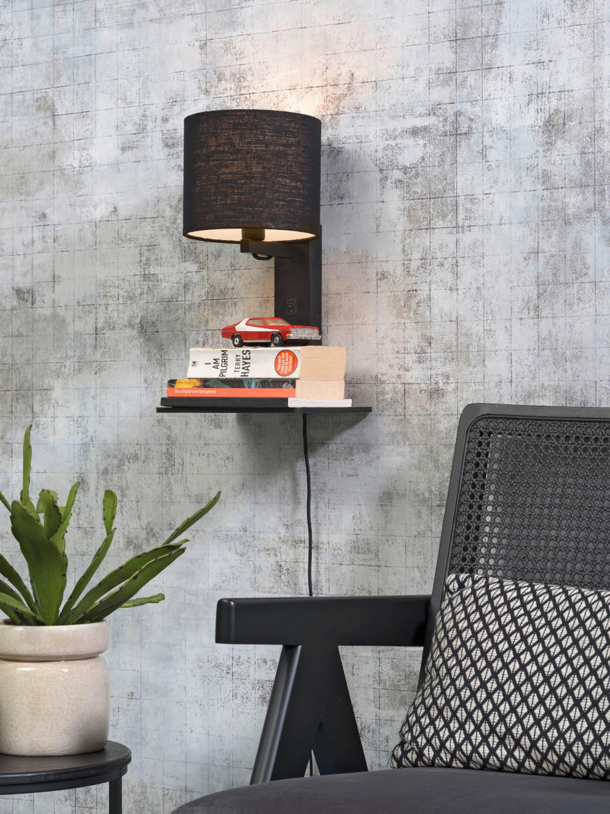 WANDLEUCHTE GOOD&MOJO  19/24/36 cm  - Schwarz, Trend, Holz/Textil (19/24/36cm) - Good & Mojo