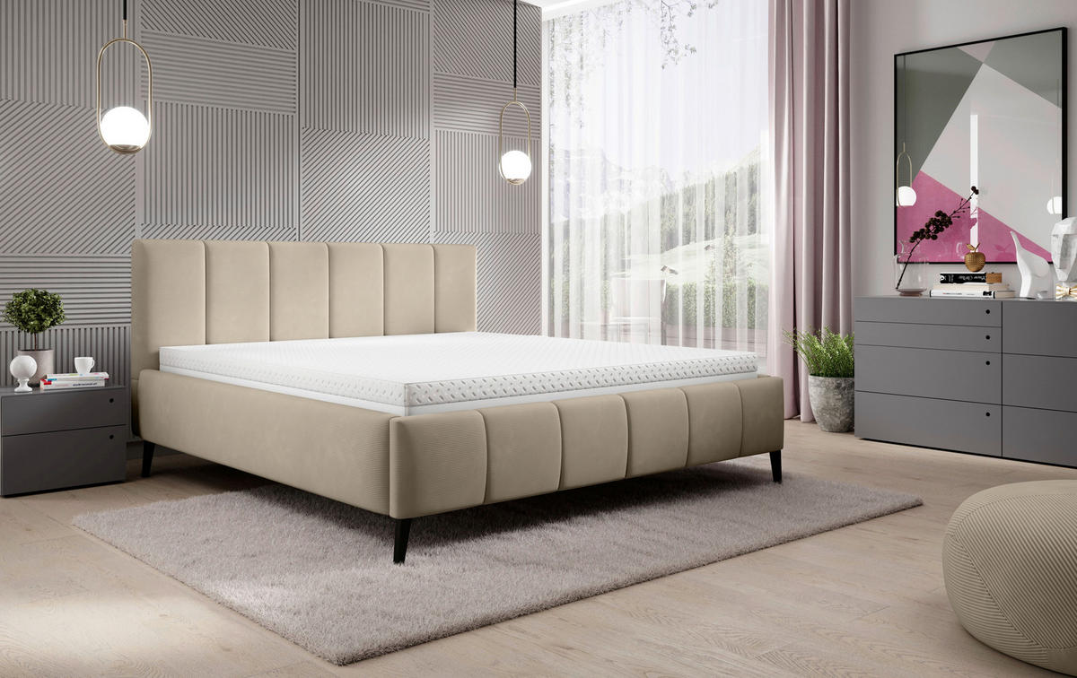 POLSTERBETT 160/200 cm  in Beige  - Beige/Schwarz, Trend, Holz/Textil (160/200cm) - home24