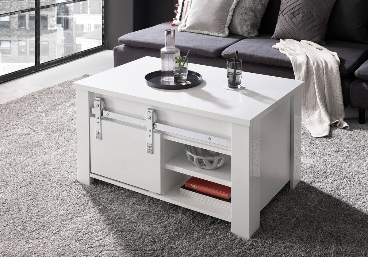 COUCHTISCH - Chromfarben/Weiß Hochglanz, Design, Holzwerkstoff/Metall (93/50/60cm) - Livetastic