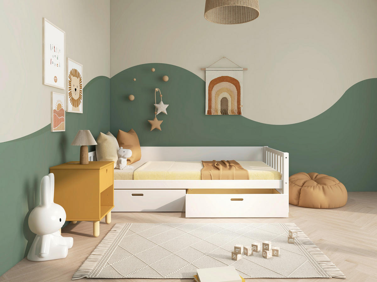BETT 90/200 cm,  in Weiß, Rollrost, Bettschubladen  - Weiß, MODERN, Holz (90/200cm) - Chameo