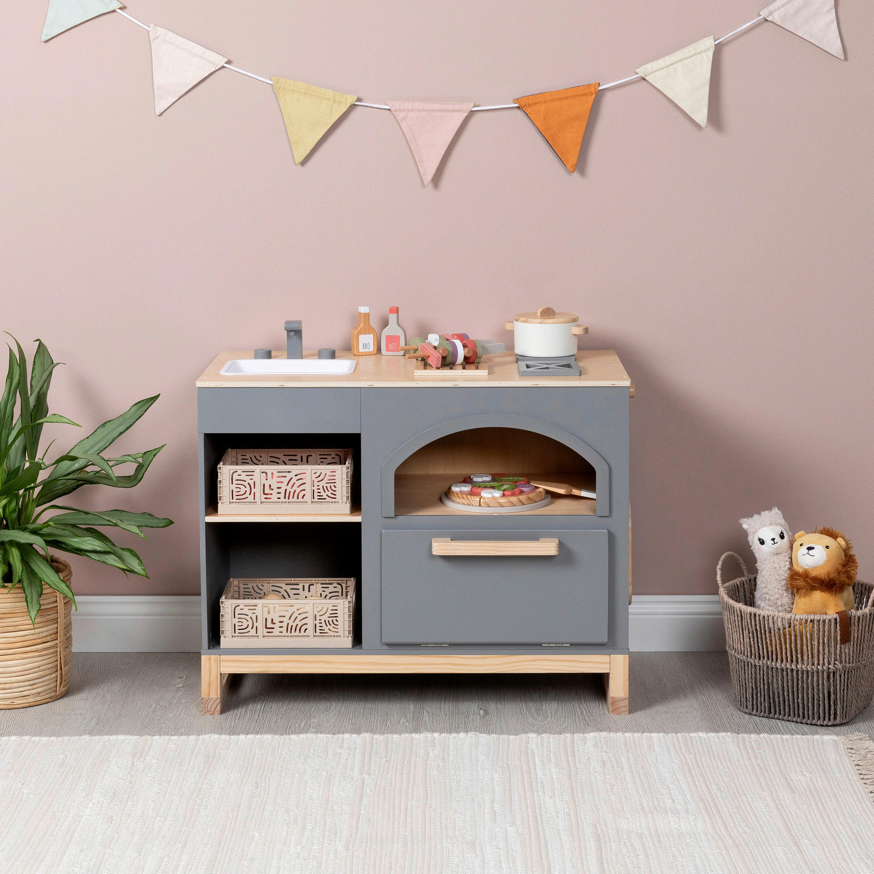 KINDERKÜCHE - Dunkelgrau/Naturfarben, Basics, Holz (70/39/62cm) - MUSTERKIND