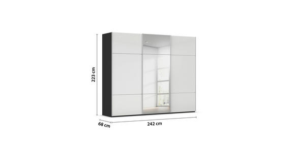 SCHWEBETÜRENSCHRANK 242/223/68 cm 3-türig Schwarz, Weiß  - Alufarben/Schwarz, KONVENTIONELL, Glas/Holzwerkstoff (242/223/68cm) - Novel