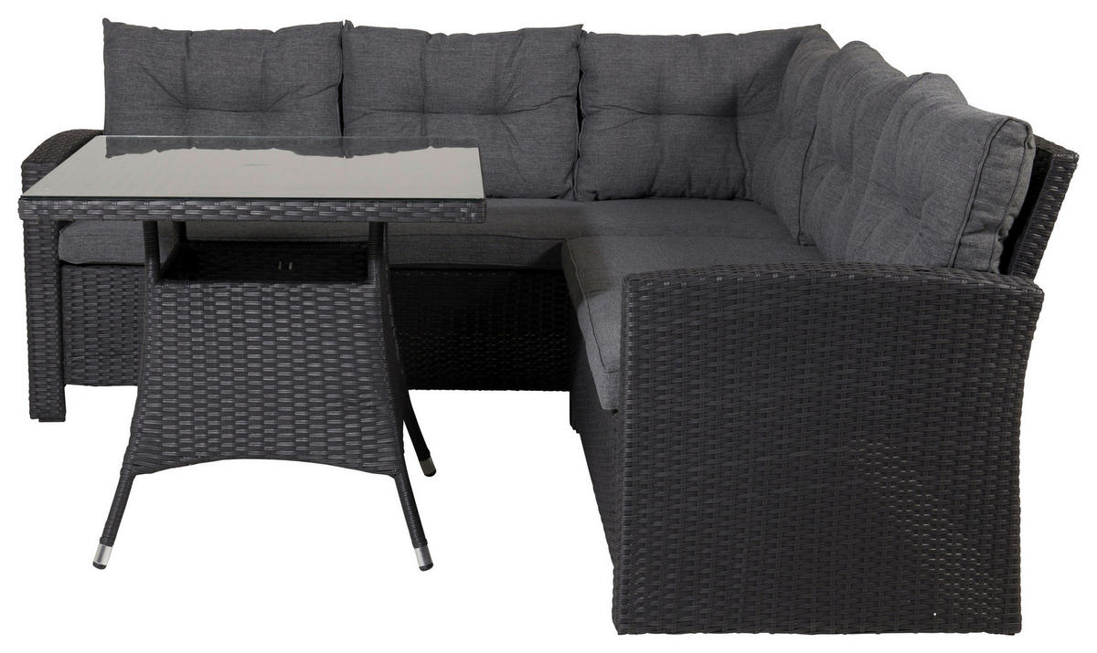 LOUNGEGARNITUR    - Schwarz/Grau, KONVENTIONELL, Glas/Kunststoff - Gardenson