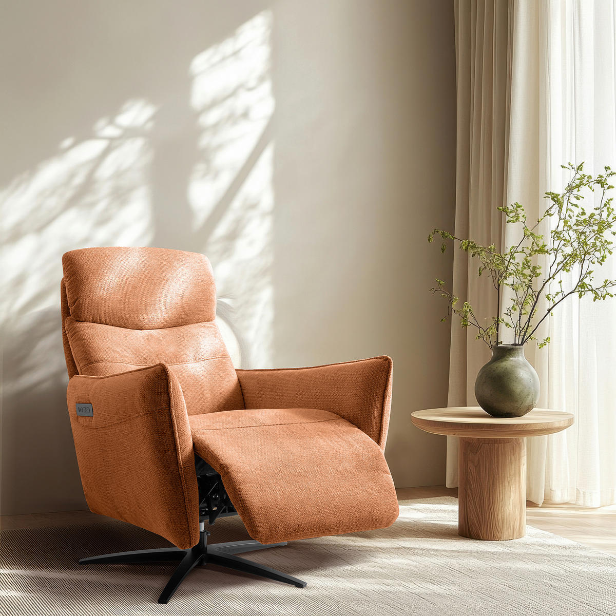RELAXSESSEL in Textil Orange  - Schwarz/Orange, Design, Textil/Metall (77/107/88cm) - Livetastic