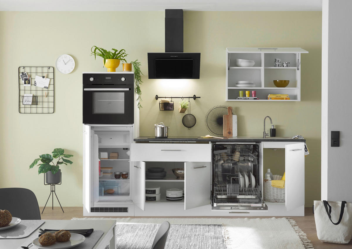 KÜCHENBLOCK 260 cm   in Weiß  - Anthrazit/Silberfarben, Basics, Holzwerkstoff/Metall (260cm) - MID.YOU