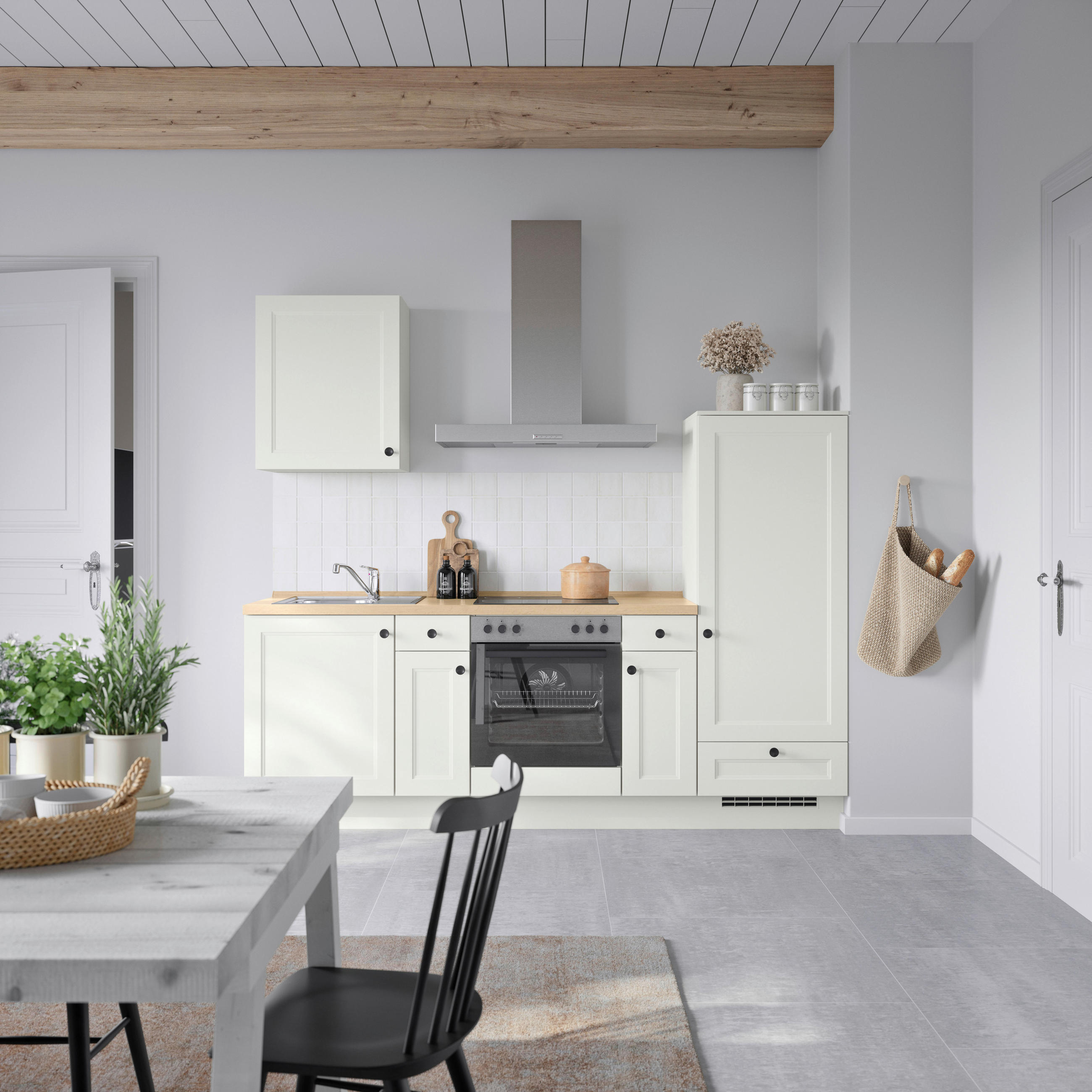 KÜCHENBLOCK 240 cm   in Weiß, Eichefarben  - Eichefarben/Schwarz, MODERN, Holzwerkstoff/Metall (240cm) - Nobilia