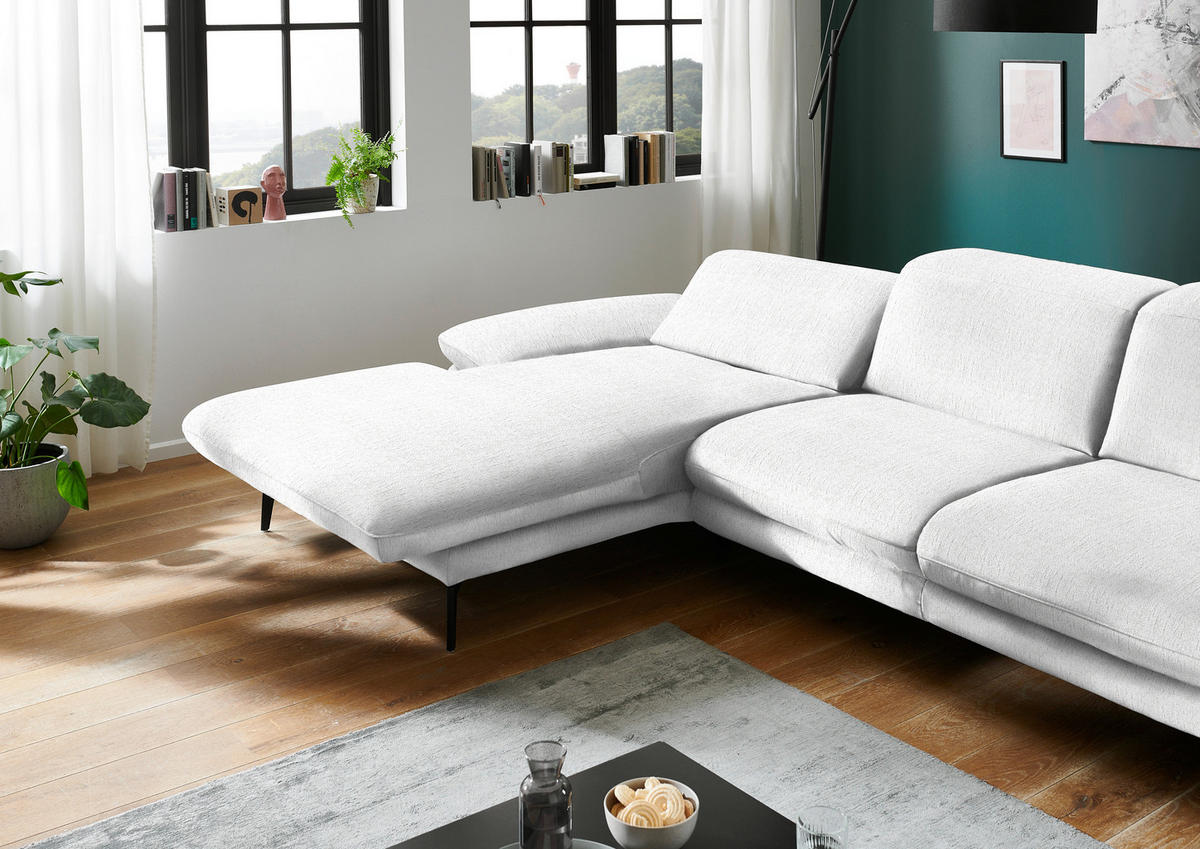 ECKSOFA in Chenille Weiss  - Weiss/Schwarz, Design, Textil/Metall (188/319cm) - Beldomo System