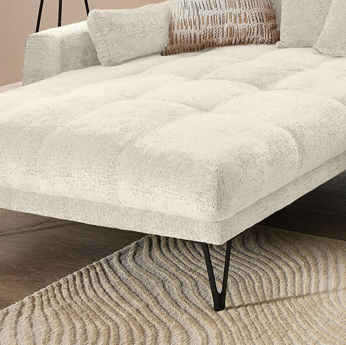 ECKSOFA Chenille Creme  - Creme/Schwarz, Konventionell, Textil/Metall (192/310cm) - Livetastic