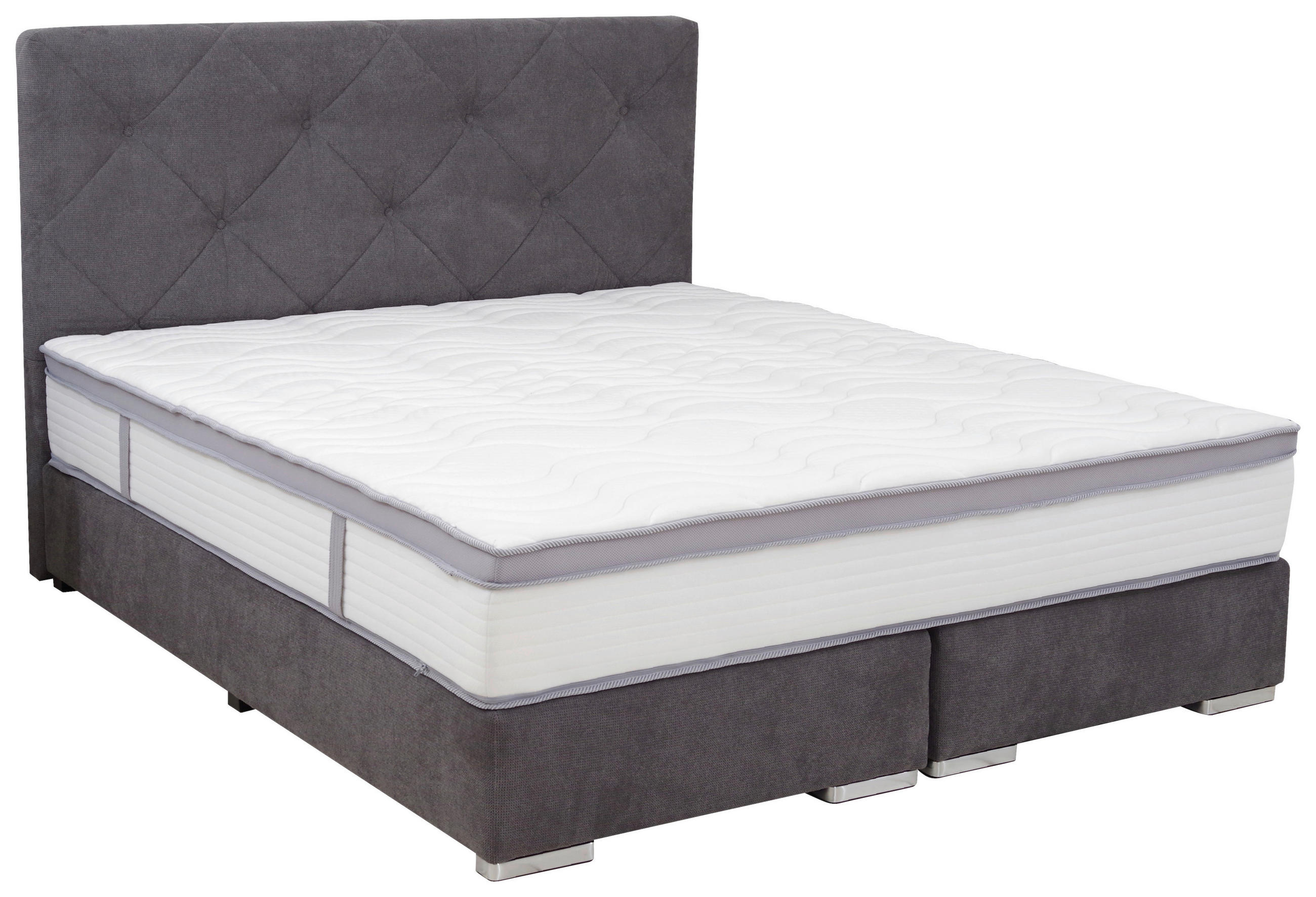 BOXSPRINGBETT 180/200 cm  in Dunkelgrau  - Chromfarben/Dunkelgrau, KONVENTIONELL, Kunststoff/Textil (180/200cm) - Carryhome