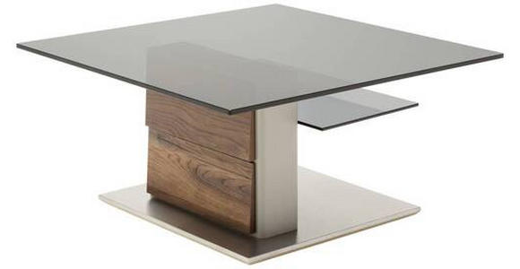 COUCHTISCH in Holz, Metall, Glas, Holzwerkstoff 85/85/43 cm - Edelstahlfarben/Fango, Design, Glas/Holz (85/85/43cm) - Moderano