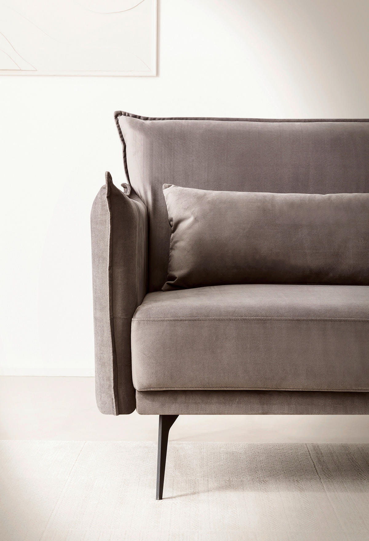 3-SITZER-SOFA Samt Grau  - Schwarz/Grau, MODERN, Textil/Metall (207/88/86cm) - Livetastic