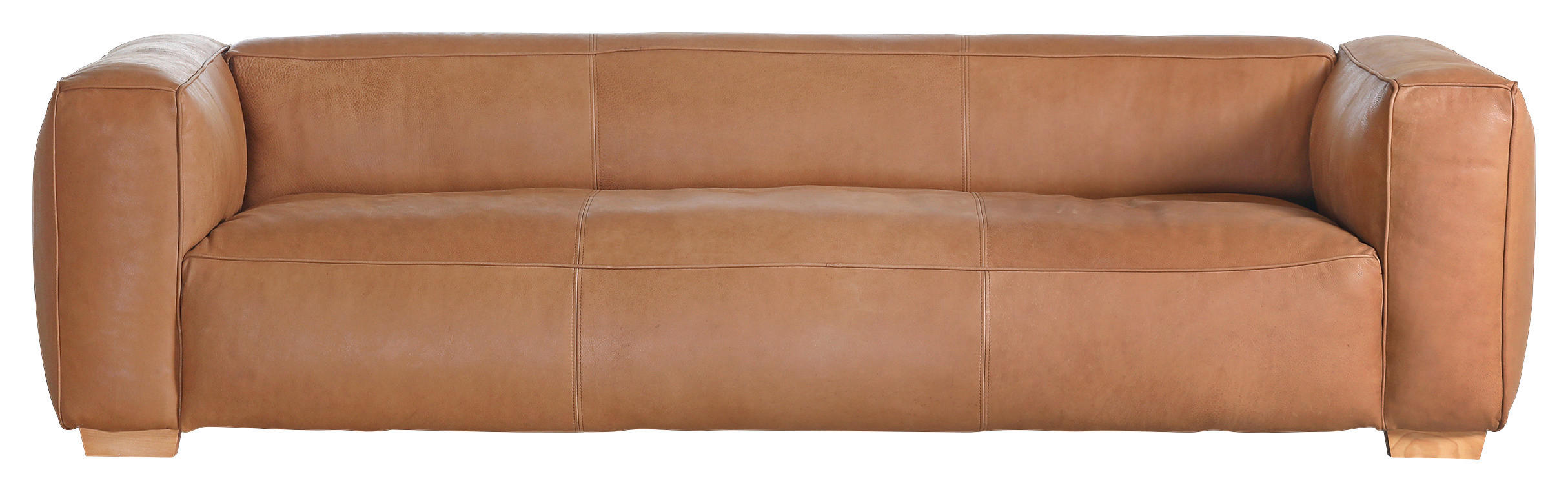 BIGSOFA Echtleder Cognac  - Cognac/Buchefarben, KONVENTIONELL, Leder/Holz (255/70/110cm) - Hom`in