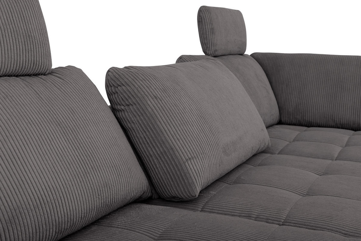 ECKSOFA in Cord, Velours Anthrazit  - Anthrazit/Schwarz, Design, Textil/Metall (291/197cm) - Beldomo Style