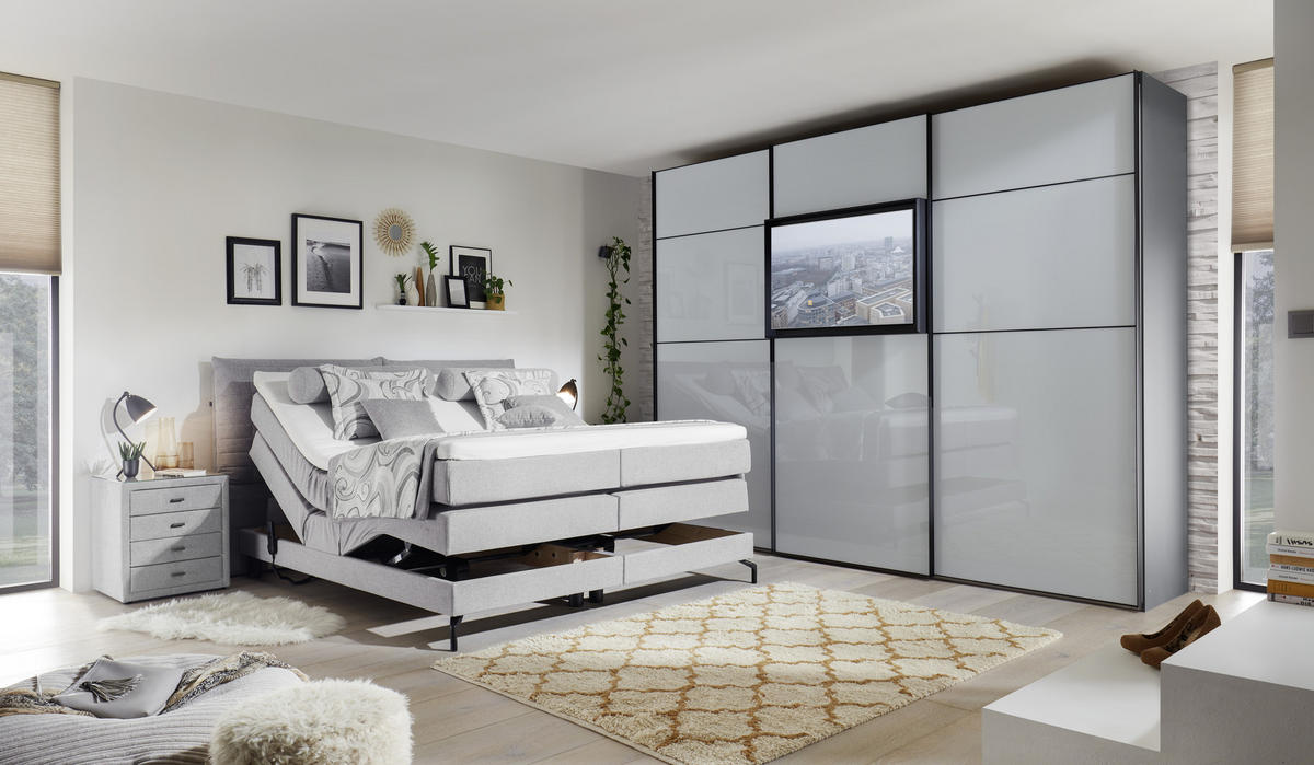 BOXSPRINGBETT 180/200 cm  in Hellgrau  - Hellgrau/Schwarz, KONVENTIONELL, Textil/Metall (180/200cm) - Esposa