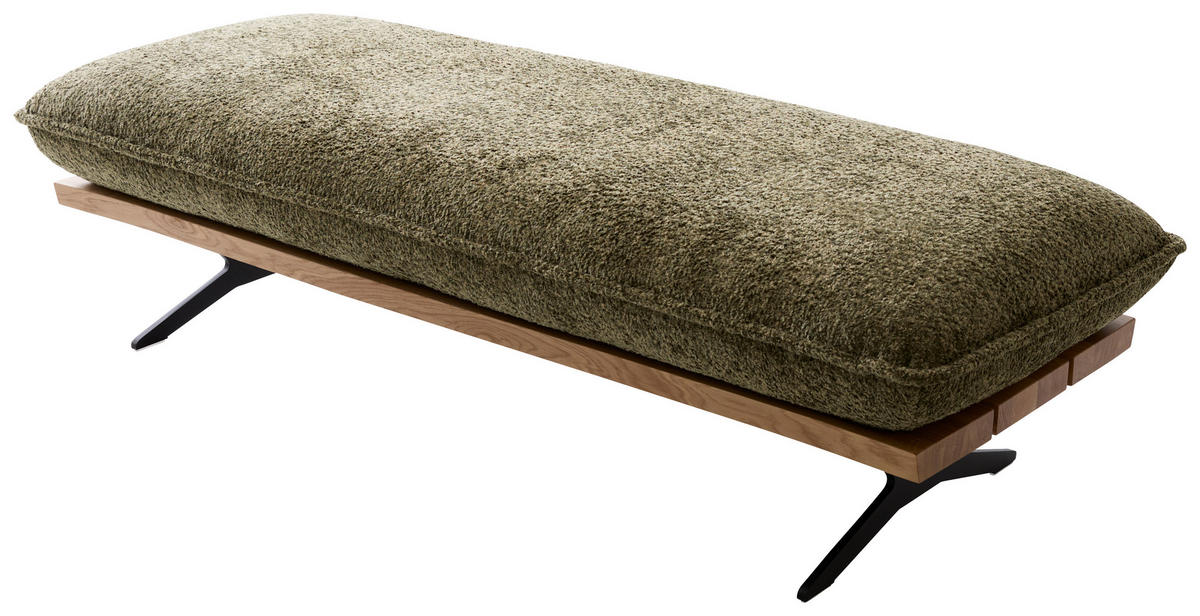 ECKSOFA Wildeiche, Graugrün Chenille, Flachgewebe Rücken echt, Armteilverstellung, Relaxfunktion, Drehsitzfunktion  - Wildeiche/Schwarz, Design, Holz/Textil (284/161cm) - Koinor