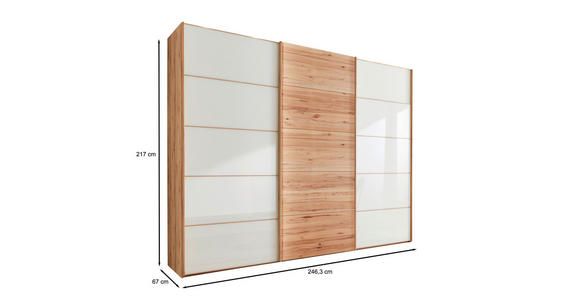 SCHWEBETÜRENSCHRANK 250/217/67 cm 3-türig  - Buchefarben/Weiß, Natur, Glas/Holz (250/217/67cm) - Linea Natura