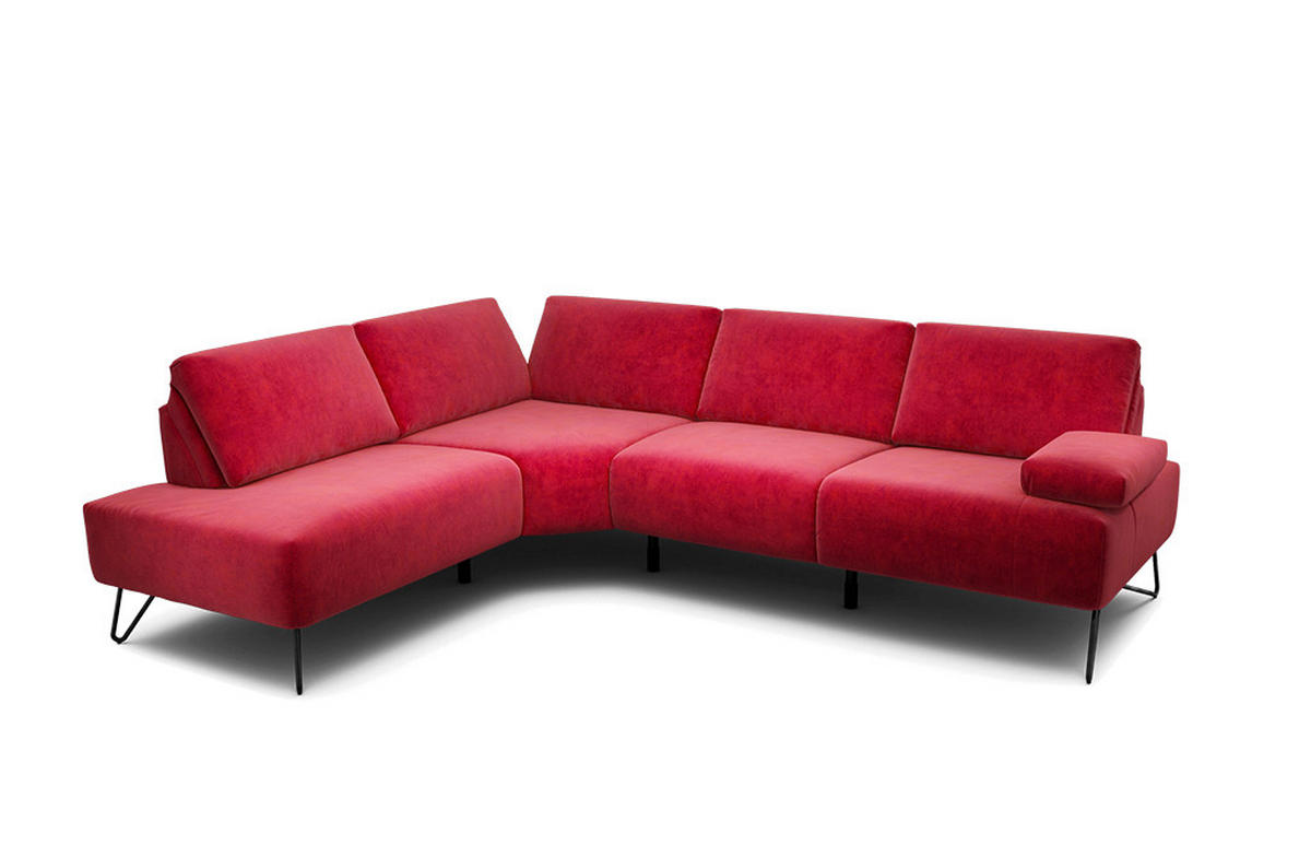 ECKSOFA Cosy Rot Samt  - Rot/Schwarz, Design, Textil/Metall (193/248-263cm) - SENSOO