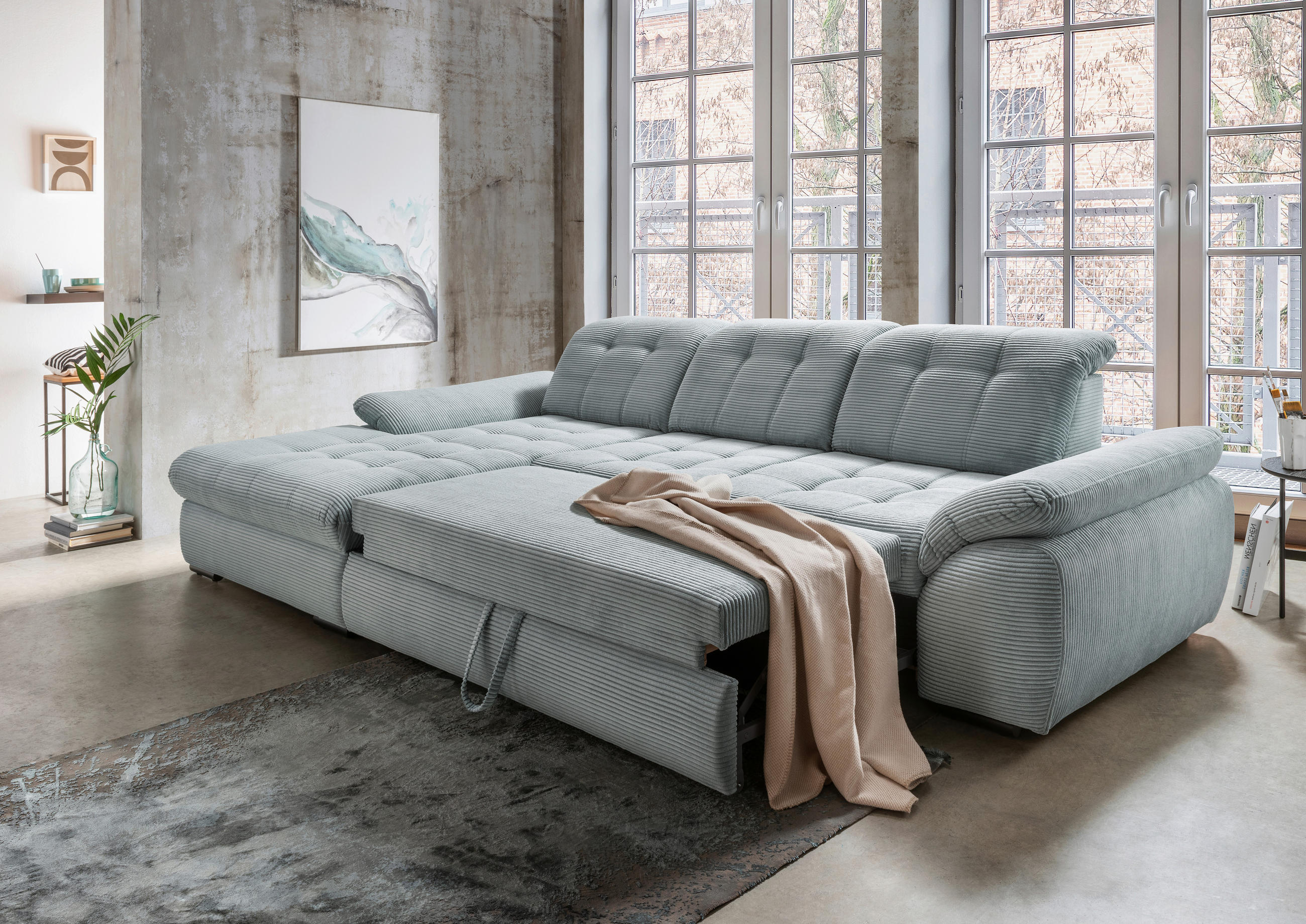 ECKSOFA in Cord Hellblau - Schwarz/Hellblau, Modern, Textil/Metall (184/314cm) - Livetastic
