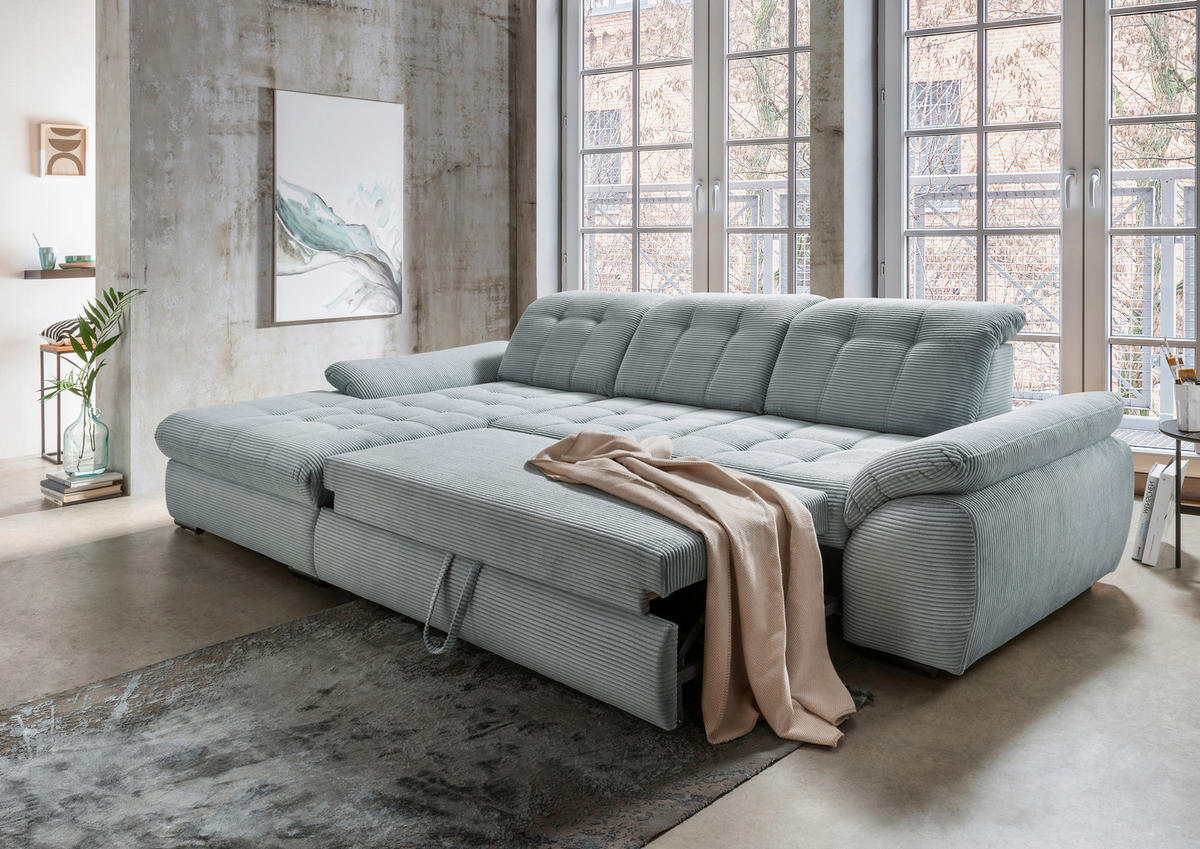 ECKSOFA in Cord Hellblau  - Schwarz/Hellblau, MODERN, Textil/Metall (184/314cm) - Livetastic