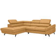 ECKSOFA Senfgelb Echtleder  - Senfgelb/Schwarz, Design, Leder/Metall (220/270cm) - Novel