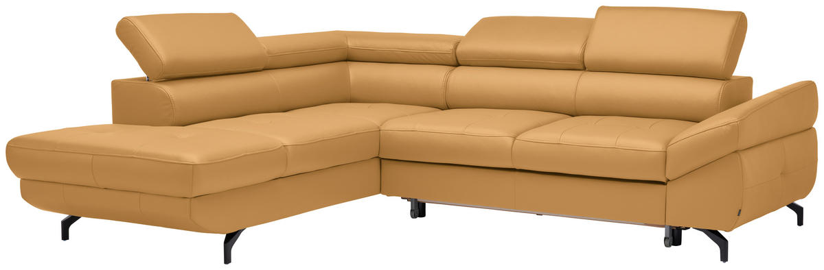 ECKSOFA in Echtleder Senfgelb  - Senfgelb/Schwarz, Design, Leder/Metall (220/270cm) - Novel