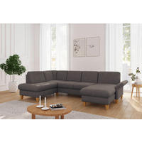 WOHNLANDSCHAFT Schlammfarben Flachgewebe  - Schlammfarben/Eichefarben, KONVENTIONELL, Holz/Textil (195/314/164cm) - Sit & More