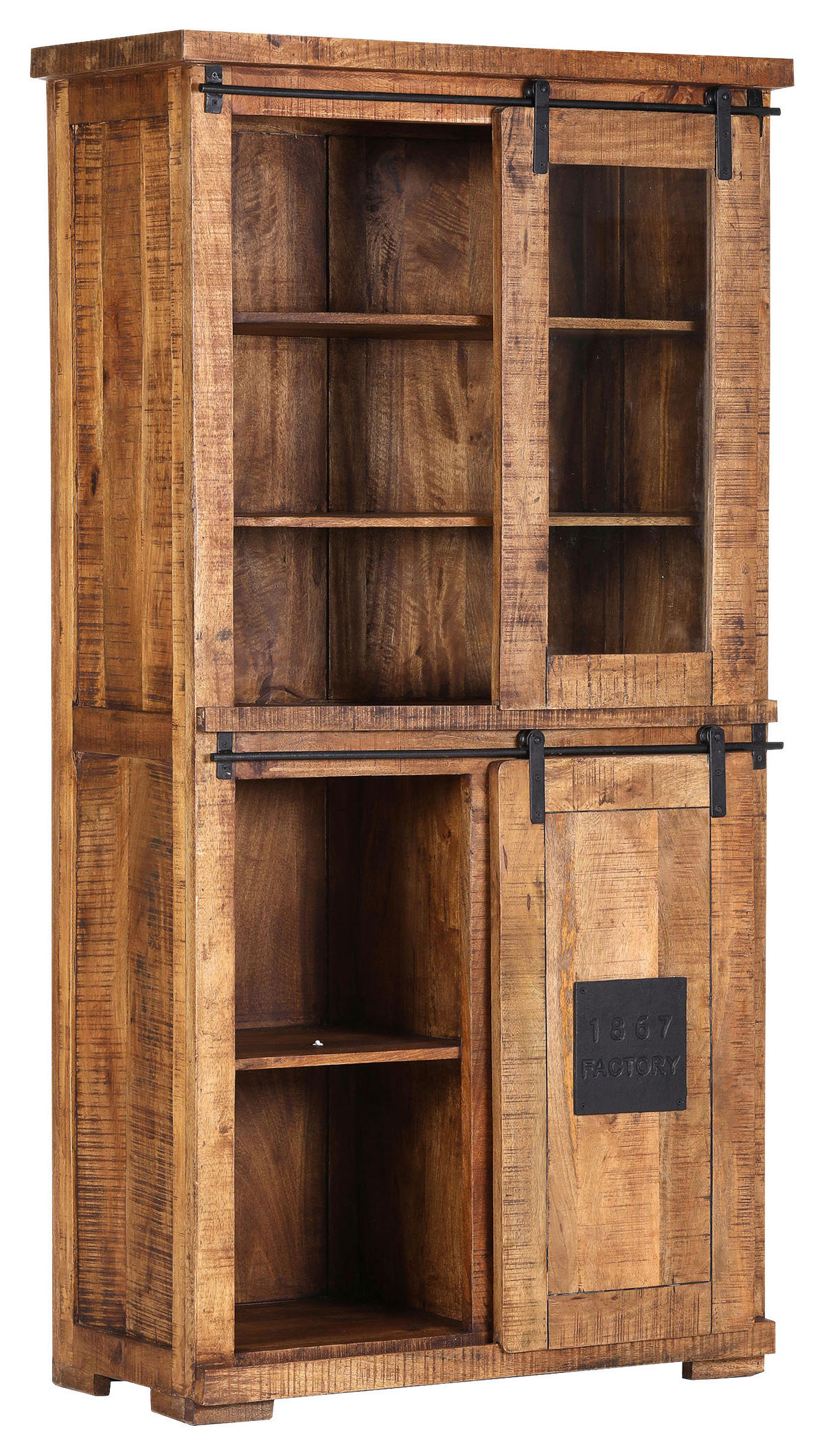 VITRINE in massiv Mangoholz Naturfarben, Schwarz  - Schwarz/Naturfarben, Romantik / Landhaus, Glas/Holz (100/190/45cm) - Landscape