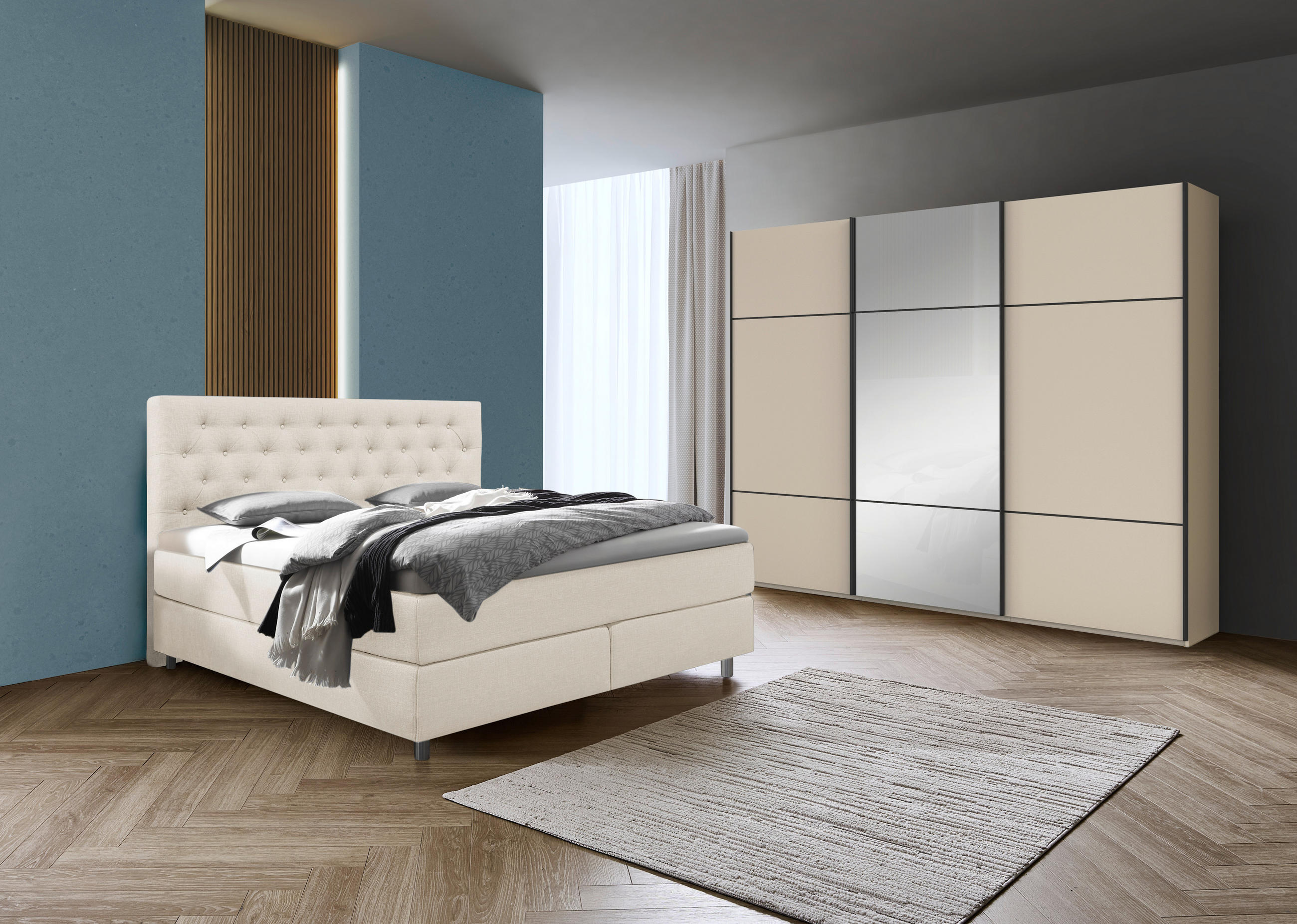 BOXSPRINGBETT 180/200 cm  in Perlmutt  - Silberfarben/Perlmutt, KONVENTIONELL, Textil/Metall (180/200cm) - Welnova