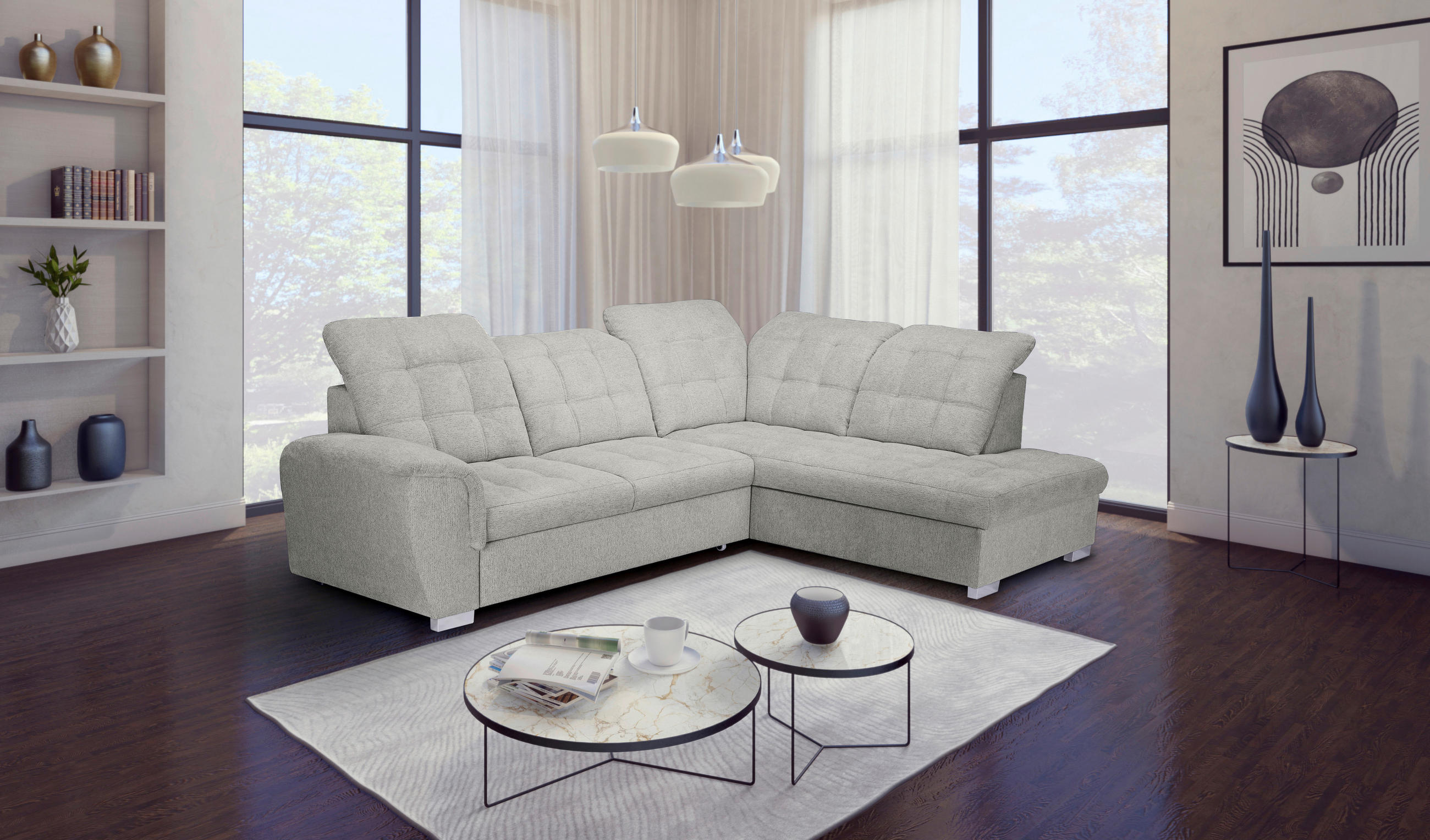 ECKSOFA Beige Chenille  - Chromfarben/Beige, KONVENTIONELL, Kunststoff/Textil (260/205cm) - Carryhome