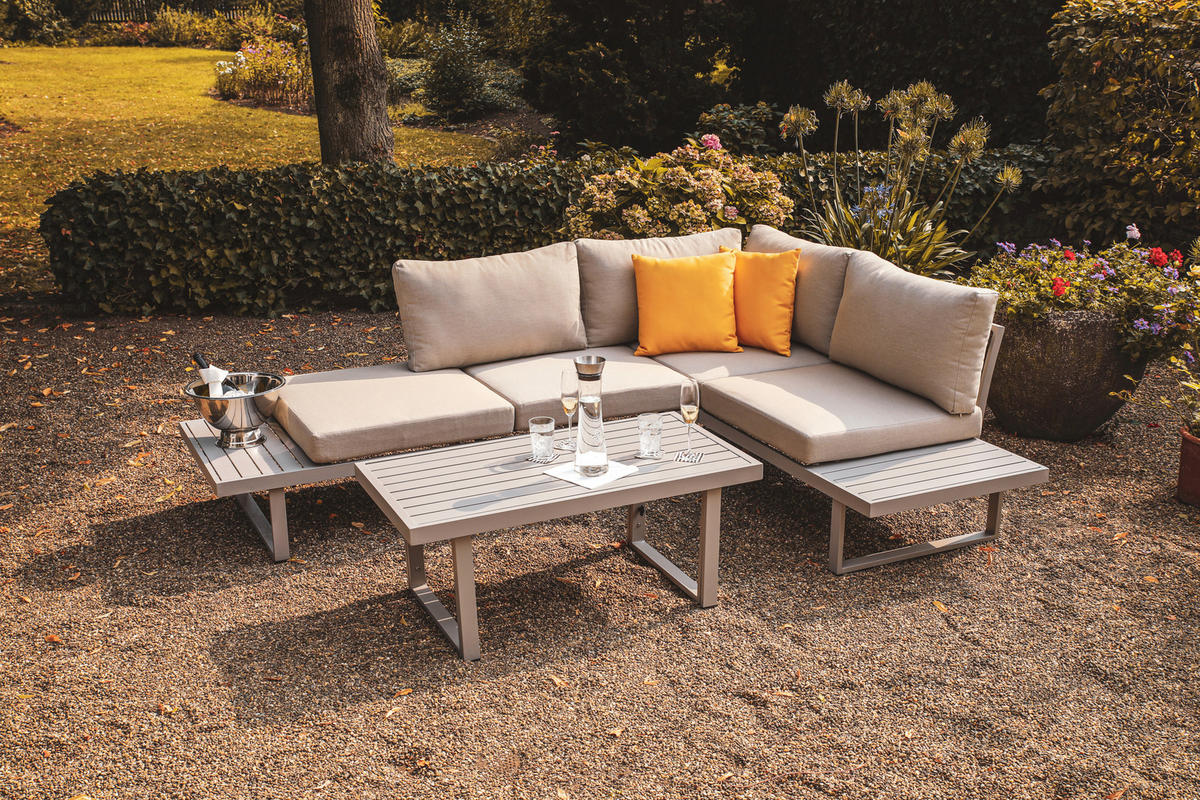 LOUNGEGARNITUR Akazie Aluminium  - Grau, Basics, Holz/Textil (175/70/175cm) - Gardenson