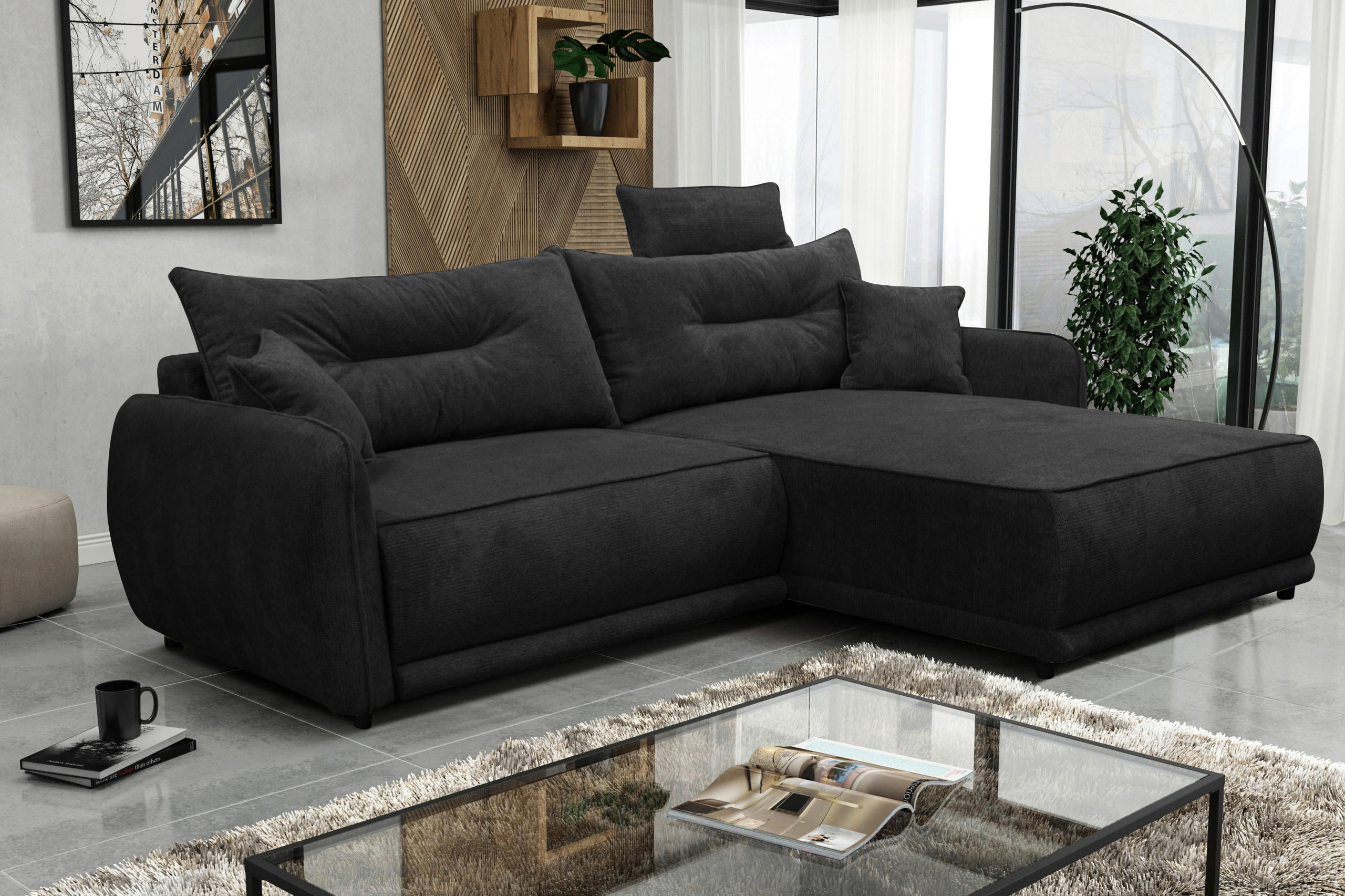 ECKSOFA FRESH Anthrazit Struktur  - Anthrazit/Beige, Design, Kunststoff/Textil (264/195cm) - MID.YOU