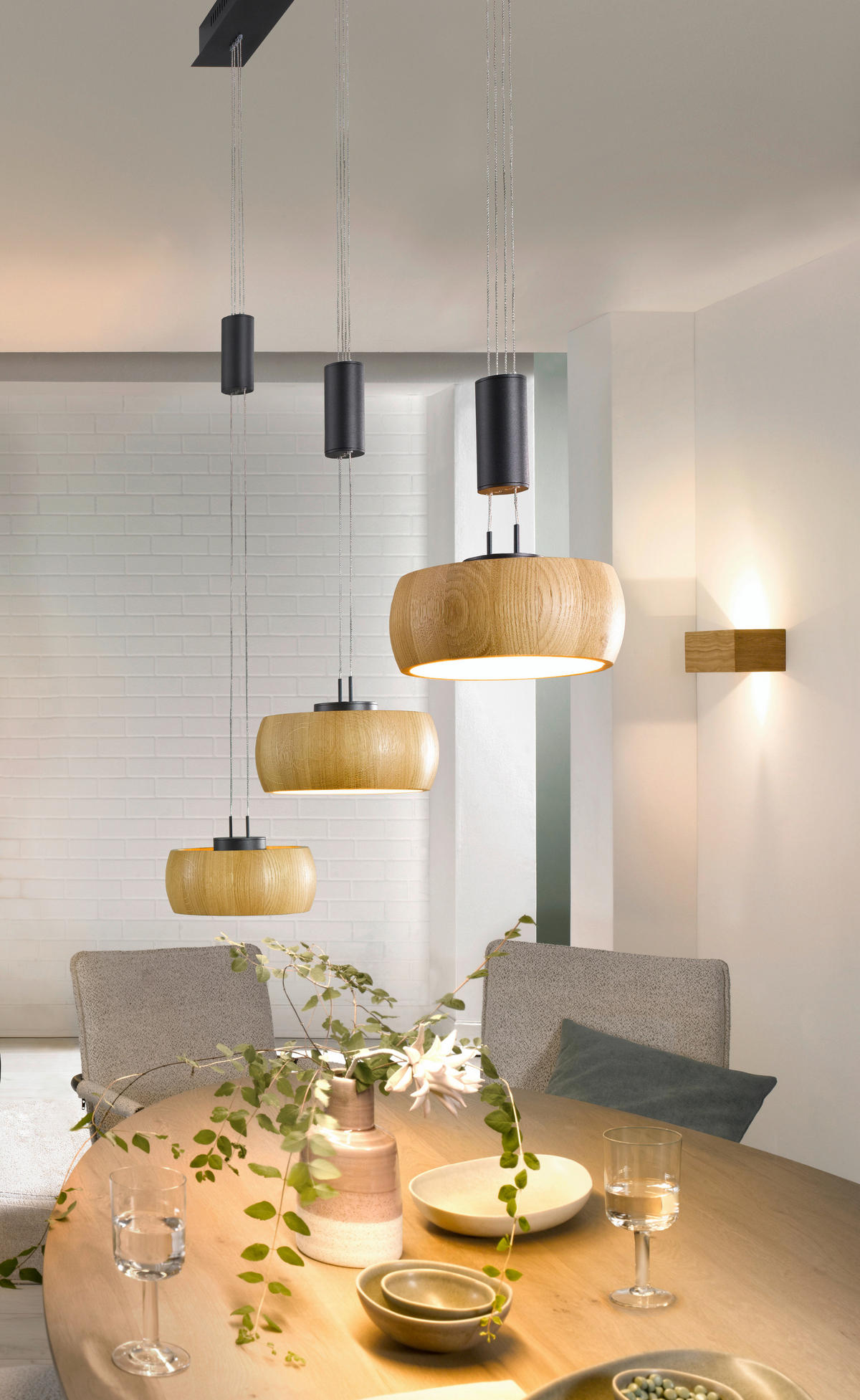 LED-HÄNGELEUCHTE 100/20/150 cm    - Schwarz, Natur, Holz/Metall (100/20/150cm) - Fischer & Honsel