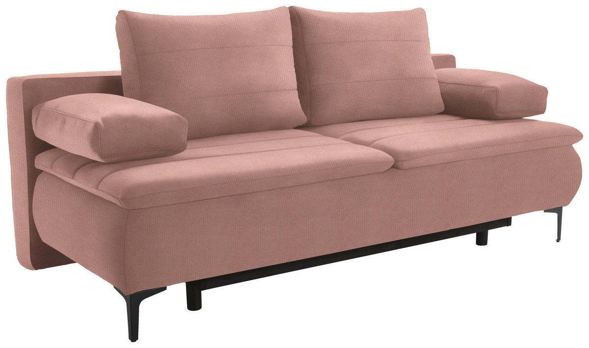 BOXSPRINGSOFA in Flachgewebe Rosa  - Schwarz/Rosa, Konventionell, Textil/Metall (204/93/100cm) - Livetastic