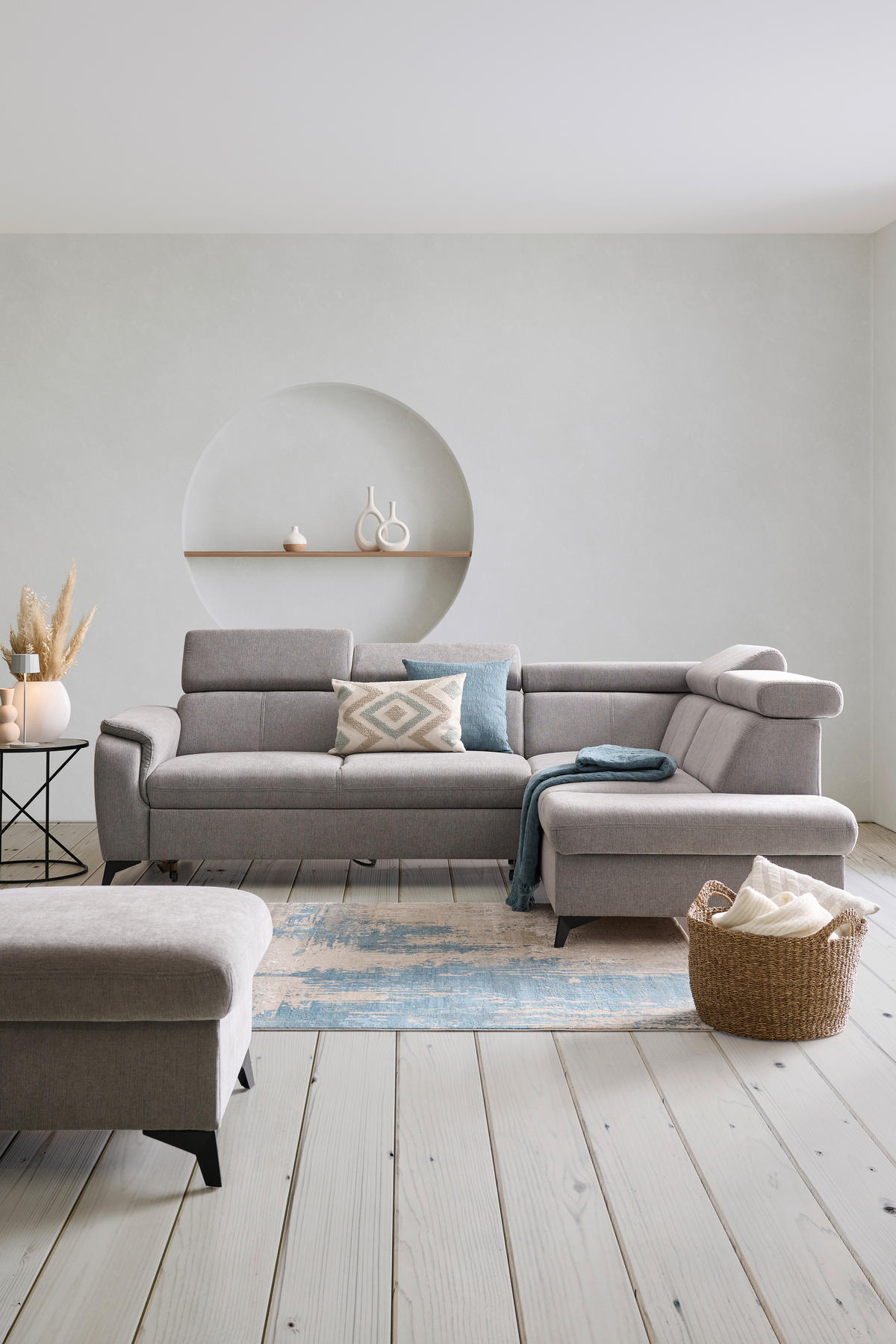 ECKSOFA in Chenille Grau  - Schwarz/Grau, Design, Textil/Metall (203/260cm) - Stylife