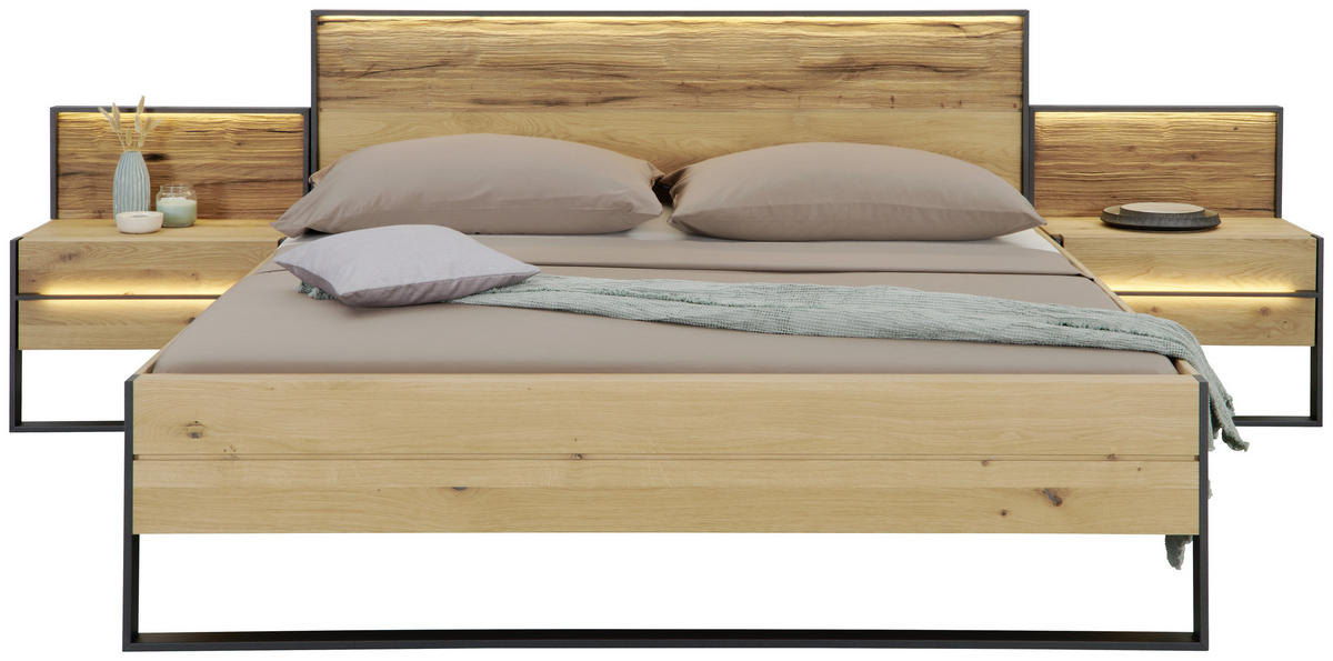 BETTANLAGE 180/200 cm  in Graphitfarben, Eichefarben   - Eichefarben/Graphitfarben, Konventionell, Holz/Metall (180/200cm) - Valdera