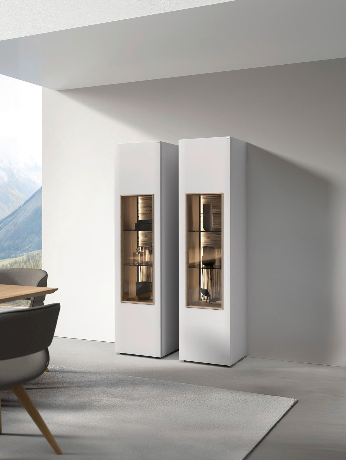 VITRINE VLACERA LIVING in furniert Wildeiche Weiß, Wildeiche  - Wildeiche/Weiß, Design, Glas/Holz (48/194/45cm) - Voglauer