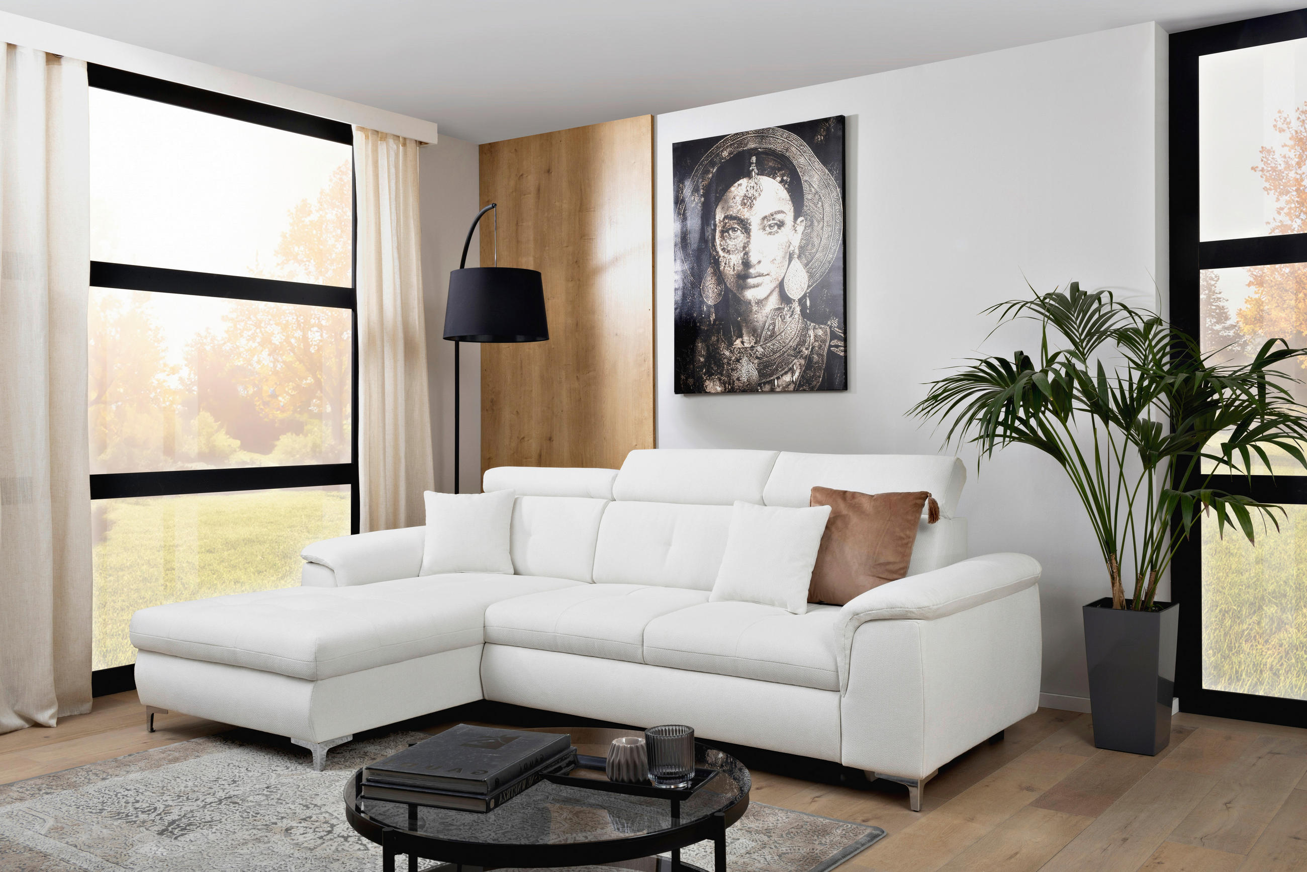 ECKSOFA in Flachgewebe Naturfarben  - Chromfarben/Naturfarben, KONVENTIONELL, Textil/Metall (175/268cm) - Carryhome