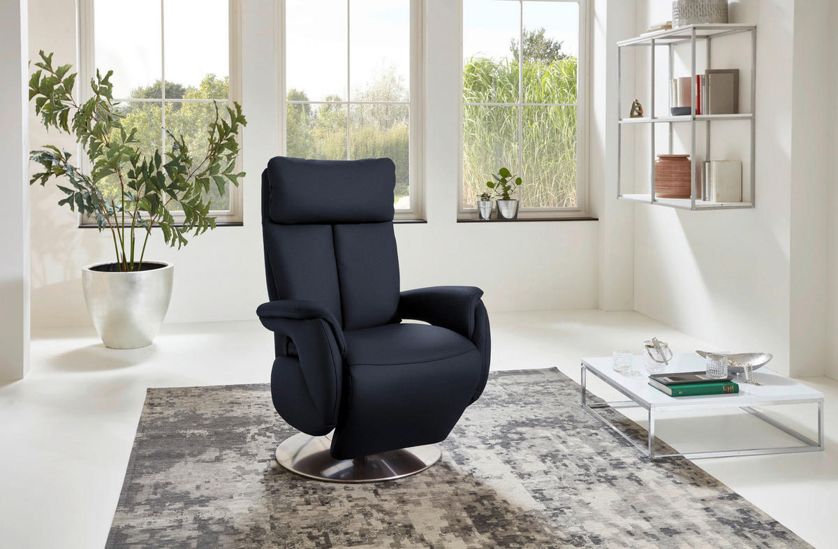 RELAXSESSEL in Leder Dunkelblau  - Edelstahlfarben/Dunkelblau, Konventionell, Leder/Metall (78/110/81cm) - Cantus