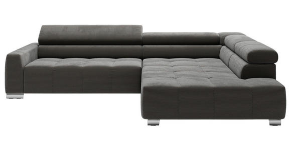 ECKSOFA in Cord Dunkelgrau  - Chromfarben/Dunkelgrau, KONVENTIONELL, Textil/Metall (311/219cm) - Hom`in