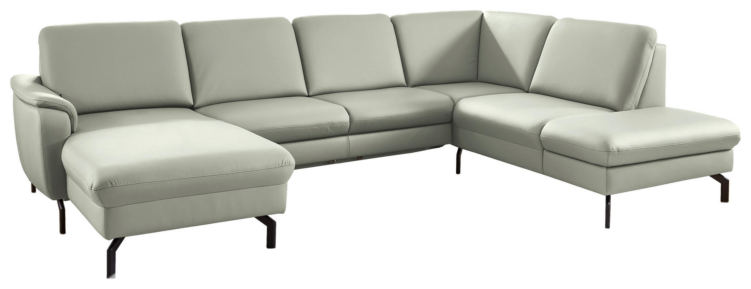 WOHNLANDSCHAFT Echtleder Silberfarben  - Silberfarben/Schwarz, Konventionell, Leder/Metall (168/306/224cm) - Beldomo Premium