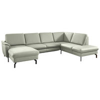 WOHNLANDSCHAFT Echtleder Silberfarben  - Silberfarben/Schwarz, Konventionell, Leder/Metall (168/306/224cm) - Beldomo Premium