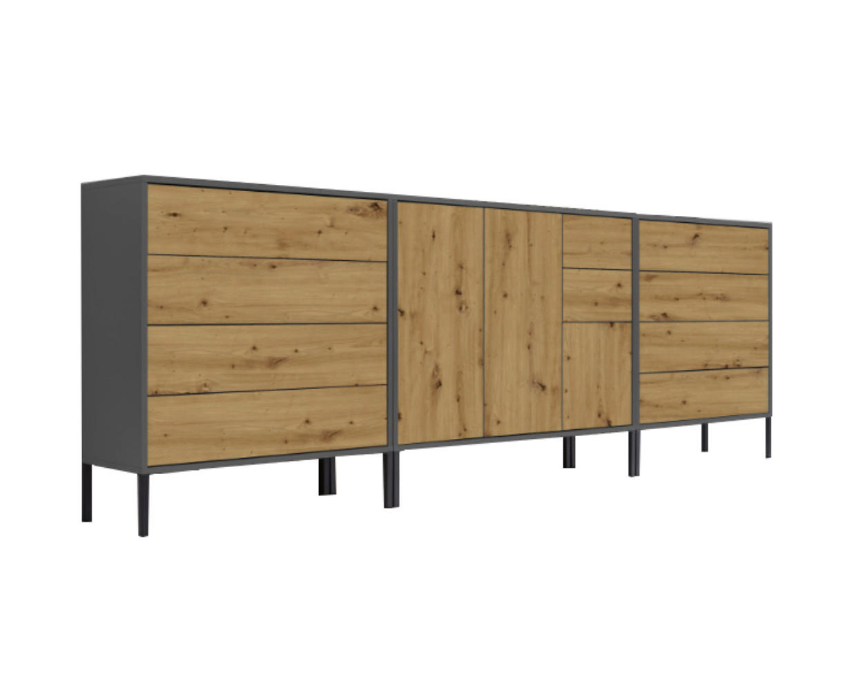 SIDEBOARD  in 263,5/86/33 cm  - Anthrazit/Eiche Artisan, MODERN, Holzwerkstoff/Metall (263,5/86/33cm) - MID.YOU