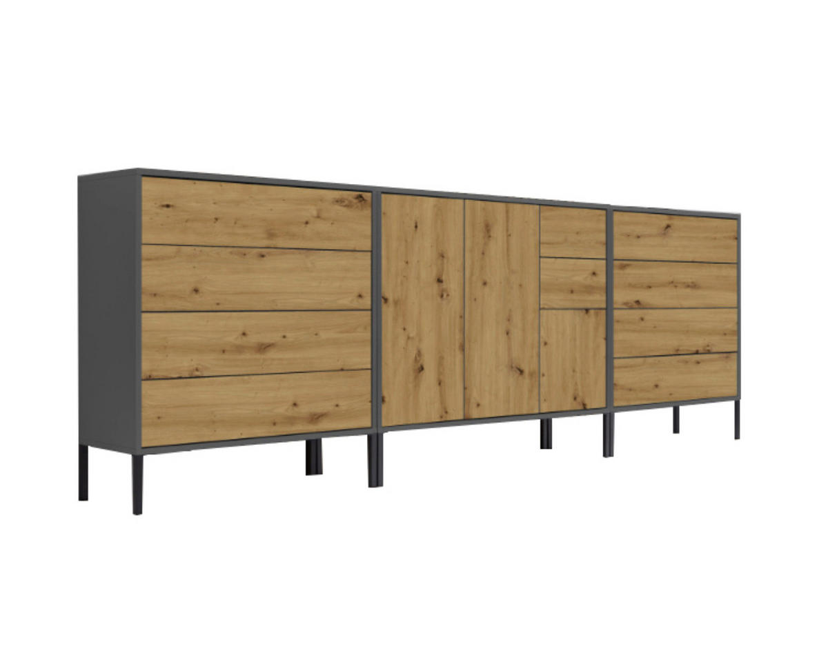 SIDEBOARD  in 263,5/86/33 cm  - Anthrazit/Eiche Artisan, MODERN, Holzwerkstoff/Metall (263,5/86/33cm) - MID.YOU