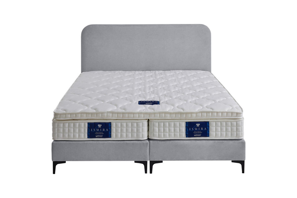 BOXSPRINGBETT 140/200 cm,  in Hellgrau, Matratze, Topper, H2 = mittel  - Hellgrau/Schwarz, MODERN, Holzwerkstoff/Textil (140/200cm) - MID.YOU