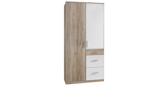 KLEIDERSCHRANK 2-türig Weiß, Eiche San Remo  - Alufarben/Weiß, KONVENTIONELL, Holzwerkstoff/Kunststoff (91/199/58cm) - Carryhome