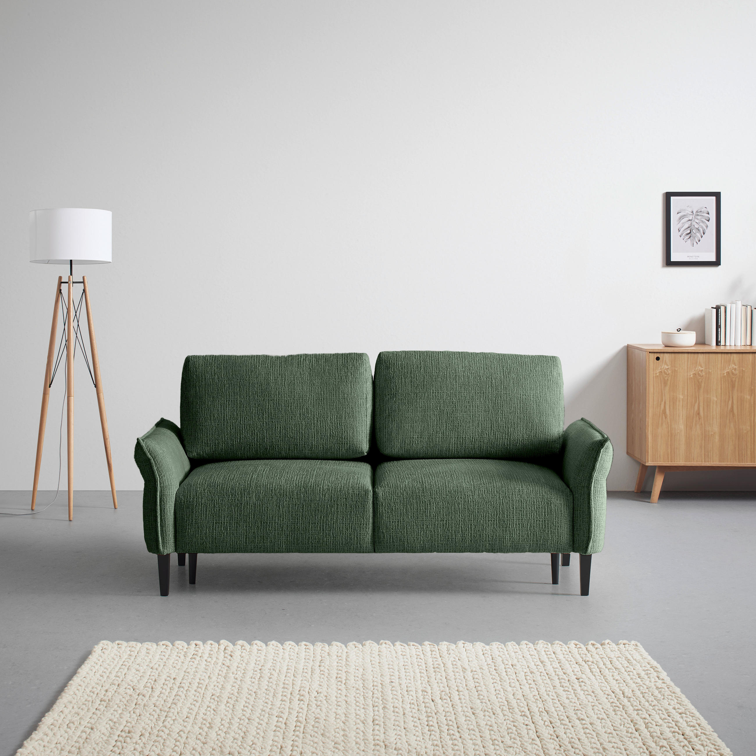 3-SITS SOFFA i vävt tyg mörkgrön  - svart/mörkgrön, Modern, trä/textil (183/85/92cm) - MID.YOU