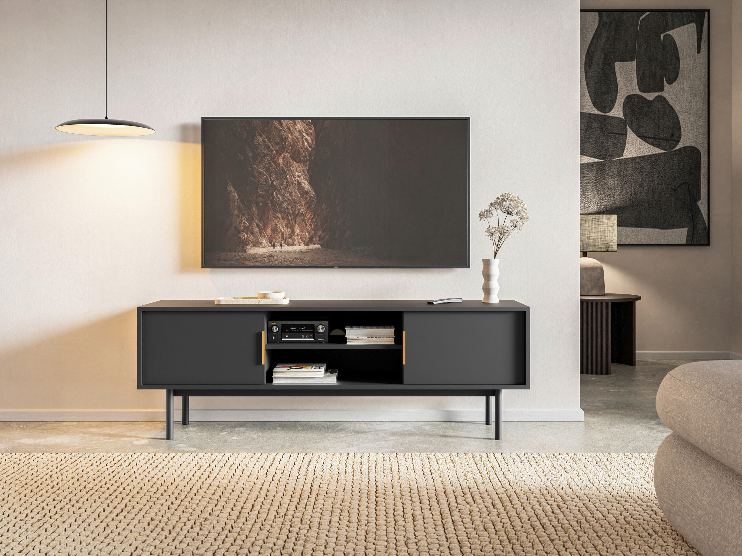 LOWBOARD Viva  in 154/53,5/39 cm  - Goldfarben/Schwarz, Design, Holzwerkstoff/Metall (154/53,5/39cm) - Xora