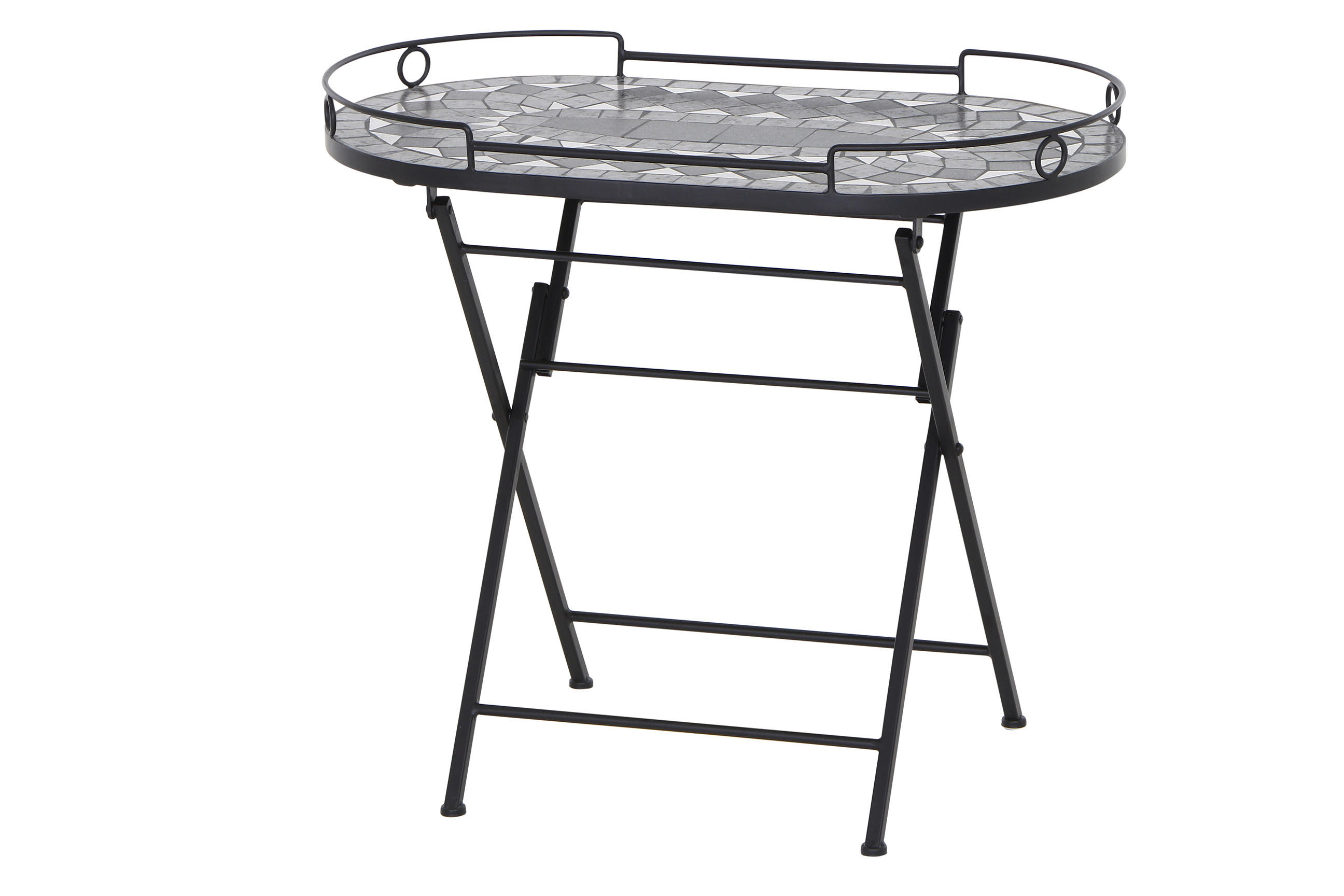 GARTENBEISTELLTISCH 67,5/41/60 cm Metall, Keramik  - Schwarz, KONVENTIONELL, Keramik/Metall (67,5/41/60cm) - Gardenson