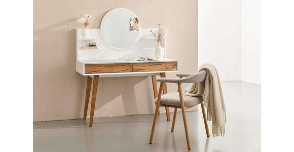 SCHMINKTISCH 120/55/135 cm, Weiß, Eichefarben  - Eichefarben/Weiß, Trend, Glas/Holz (120/55/135cm) - Xora