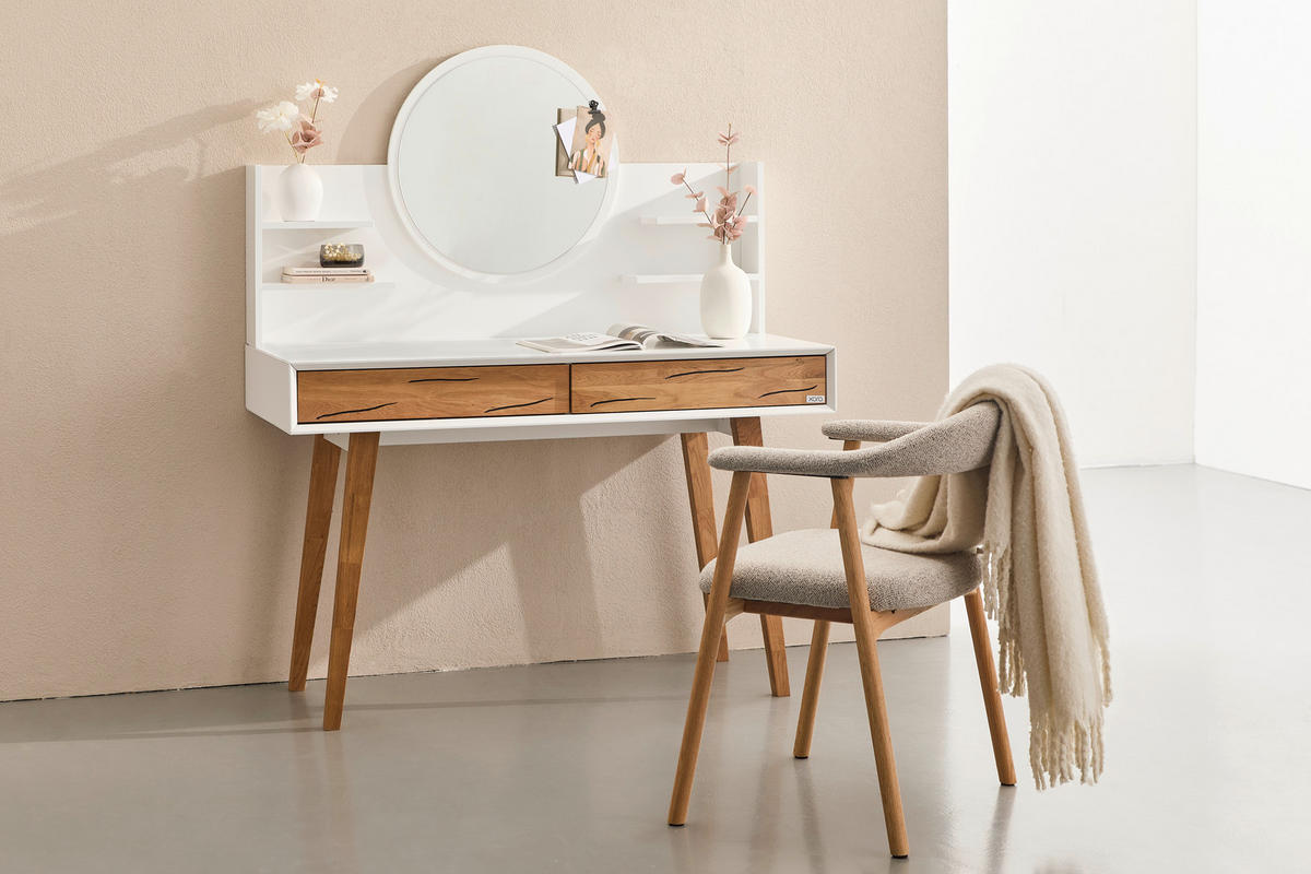 SCHMINKTISCH 120/55/135 cm, Weiß, Eichefarben  - Eichefarben/Weiß, Trend, Glas/Holz (120/55/135cm) - Xora